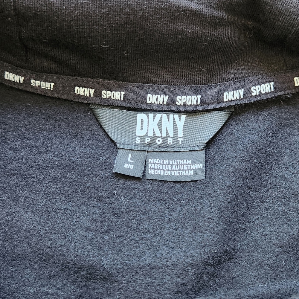DKNY Sport Black Logo Hoodie Womens Large Sweater Long Sleeve Athleisure Nwt - Picture 3 of 9